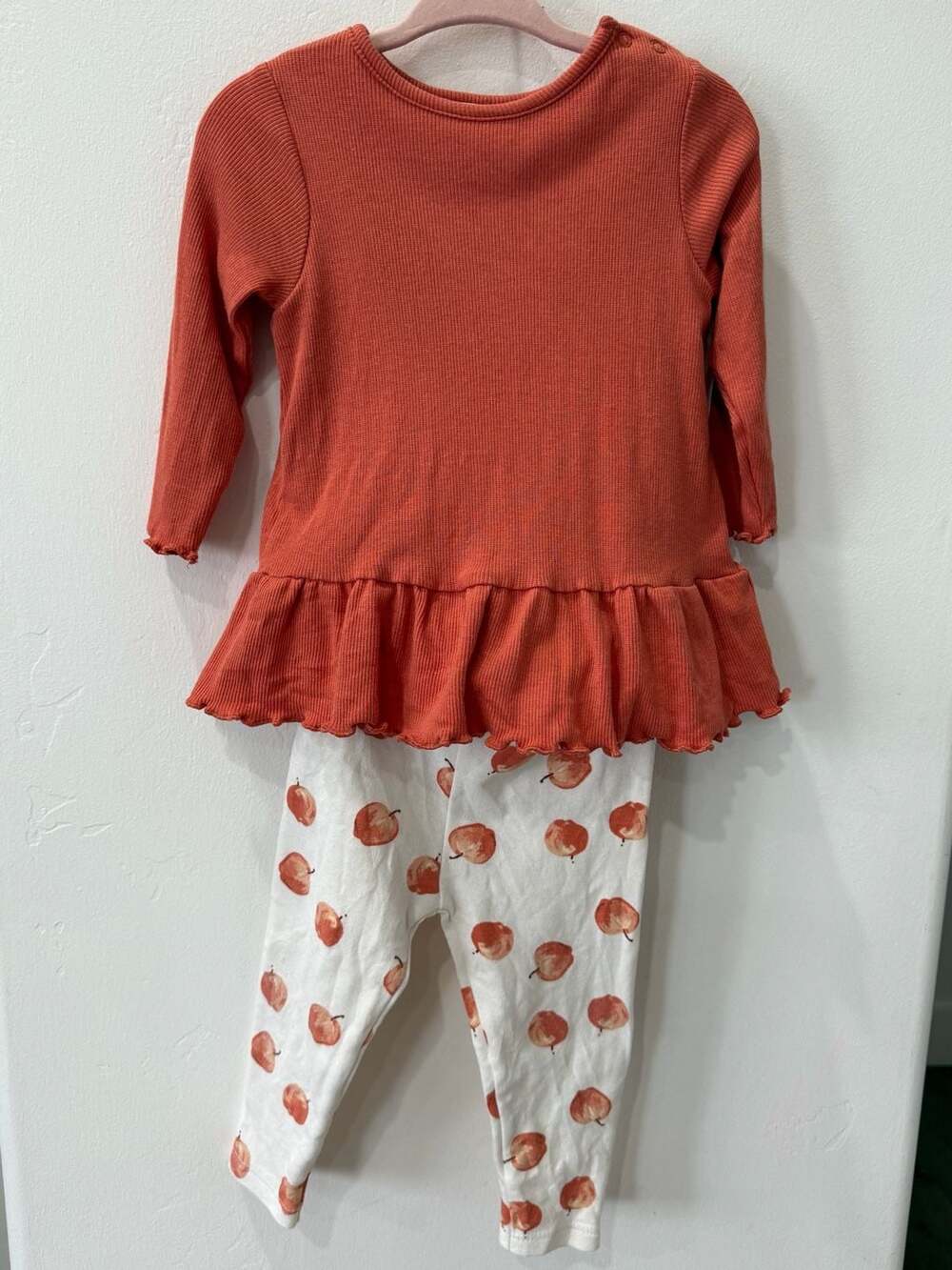starting out Ribbed Peplum Top and Apple Print Leggings Set 12M